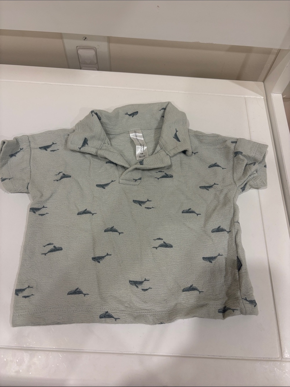 Gerber Light Sage Polo Shirt with Navy Whale Print